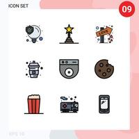 Set of 9 Commercial Filledline Flat Colors pack for protect water direction sparkling water drink Editable element Design Elements vector