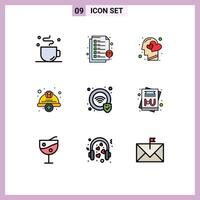 9 User Interface Filledline Flat Color Pack of modern Signs and Symbols of labour hard emotions cap human Editable element Design Elements vector