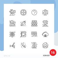 Mobile Interface Outline Set of 16 Pictograms of gasoline energy help education map Editable element Design Elements vector