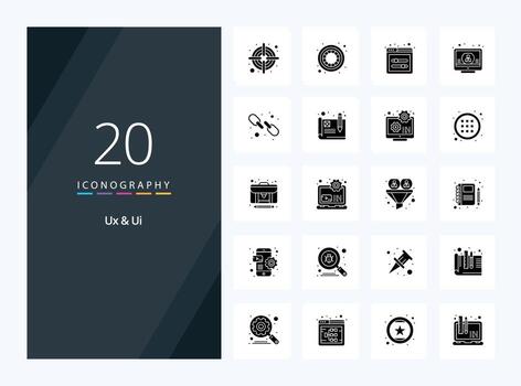 20 ux y ui sólido glifo icono para presentación vector