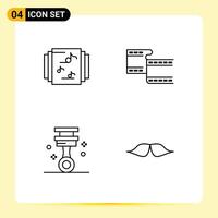 Mobile Interface Line Set of 4 Pictograms of collection tools filam car hipster Editable element Design Elements vector