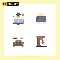 4 Universal Flat Icon Signs Symbols of hacker furniture crime machine living Editable element Design Elements vector