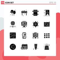 Mobile Interface Solid Glyph Set of 16 Pictograms of connect reputation rack rank favorite Editable element Design Elements vector
