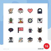Universal Icon Symbols Group of 16 Modern Flat Color Filled Lines of essential battery love suit astronaut Editable Creative element Design Elements vector