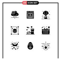 9 Universal Solid Glyph Signs Symbols of drink layers balloon design layers shopping Editable element Design Elements vector