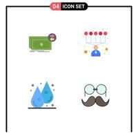 4 Universal Flat Icon Signs Symbols of banknotes humidity flow personal skills water Editable element Design Elements vector