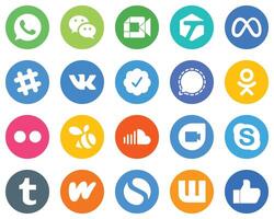 20 Customizable White Icons yahoo odnoklassniki facebook and signal Flat Circle Backgrounds vector