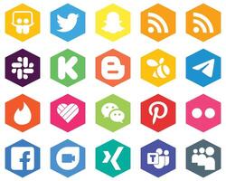 20 White Hexagon Flat Color Icons wechat tinder funding and telegram Business and Marketing vector