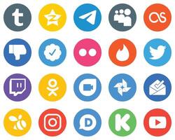 Flat Circle White Icon Set twitch twitter lastfm tinder and flickr 20 Professional Icons vector
