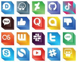 3D Social Media Brand Icons for Mobile App 20 Icons Pack such as lastfm dislike google allo and quora icons Fully customizable and high quality vector