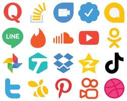 20 Flat element Art Flat Social Media Icons google photo google allo youtube and sound icons Modern Gradient Icon Set vector
