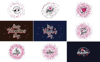 Happy Valentine's Day text hand lettering typography poster on red gradient background element illustration suitable for use in design of romantic quote postcards vector