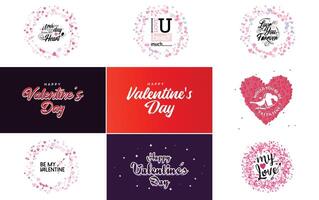 Happy Valentine's Day text hand lettering typography poster on red gradient background element illustration suitable for use in design of romantic quote postcards vector