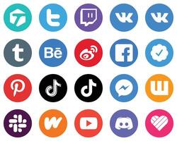 20 Versatile White Icons douyin pinterest sina twitter verified badge and fb Flat Circle Backgrounds vector