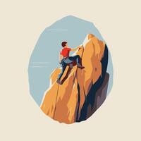 Man climbing on a rock element illustration in flat design style vector