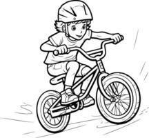 Boy in helmet riding bicycle sketch for your design illustration vector