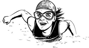 Swimming girl in cap and glasses Hand drawn illustration vector