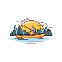 Kayaking in the river illustration in thin line style vector
