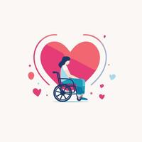 element illustration of a disabled woman in a wheelchair with a heart vector