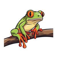 Frog on a branch element illustration isolated on white background vector