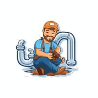 Plumber with pipe Repairman cartoon character element illustration vector