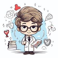 Cute little boy in science lab coat and eyeglasses element illustration vector