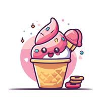 Cute ice cream in a waffle cup element illustration vector