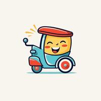 Cute cartoon tuk tuk with smiley face element illustration vector