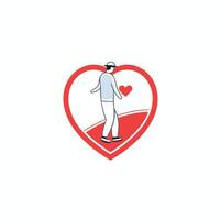 Man with heart and location pin illustration in flat style vector