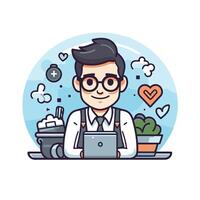 element illustration of a man with a laptop in his hands Flat style vector
