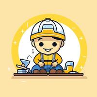 Cartoon boy construction worker element illustration in flat design style vector