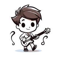Boy playing guitar and question mark on white background element illustration vector