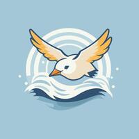 Seagull flying on the waves illustration in flat style vector