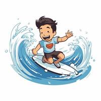 Boy surfing on the wave element illustration on a white background vector