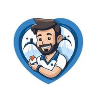 element illustration of a man holding a heart in a heart shape vector