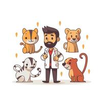 Cartoon element illustration of a man in a business suit standing with his pets vector