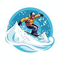Snowboarder riding a wave element illustration of a snowboarder riding a wave vector