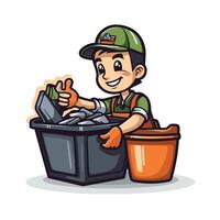 Cartoon handyman with trash can element clip art illustration vector