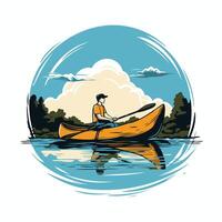 Man in a canoe on the lake element illustration for your design vector