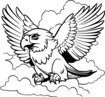 Eagle flying in the clouds Black and white element illustration vector