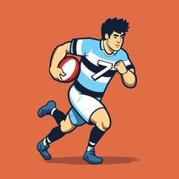 Rugby player running with a ball element illustration in cartoon style vector