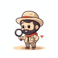 Cute safari explorer boy with magnifying glass cartoon element illustration vector
