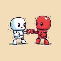 Robot and red robot fight Cute cartoon character illustration vector