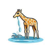 Giraffe drinking water from a puddle element illustration vector