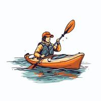 Man in a kayak on the water illustration in sketch style vector