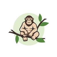 element image of a monkey sitting on a tree branch with green leaves vector
