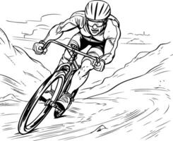 Mountain biker on the road illustration ready for vinyl cutting vector
