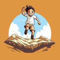 Boy jumping from the cliff element illustration of a little boy jumping from the cliff vector