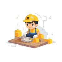 element illustration of bricklayer worker installing bricks Flat style design vector