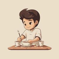 Cute little boy having breakfast element illustration of a boy having breakfast vector
